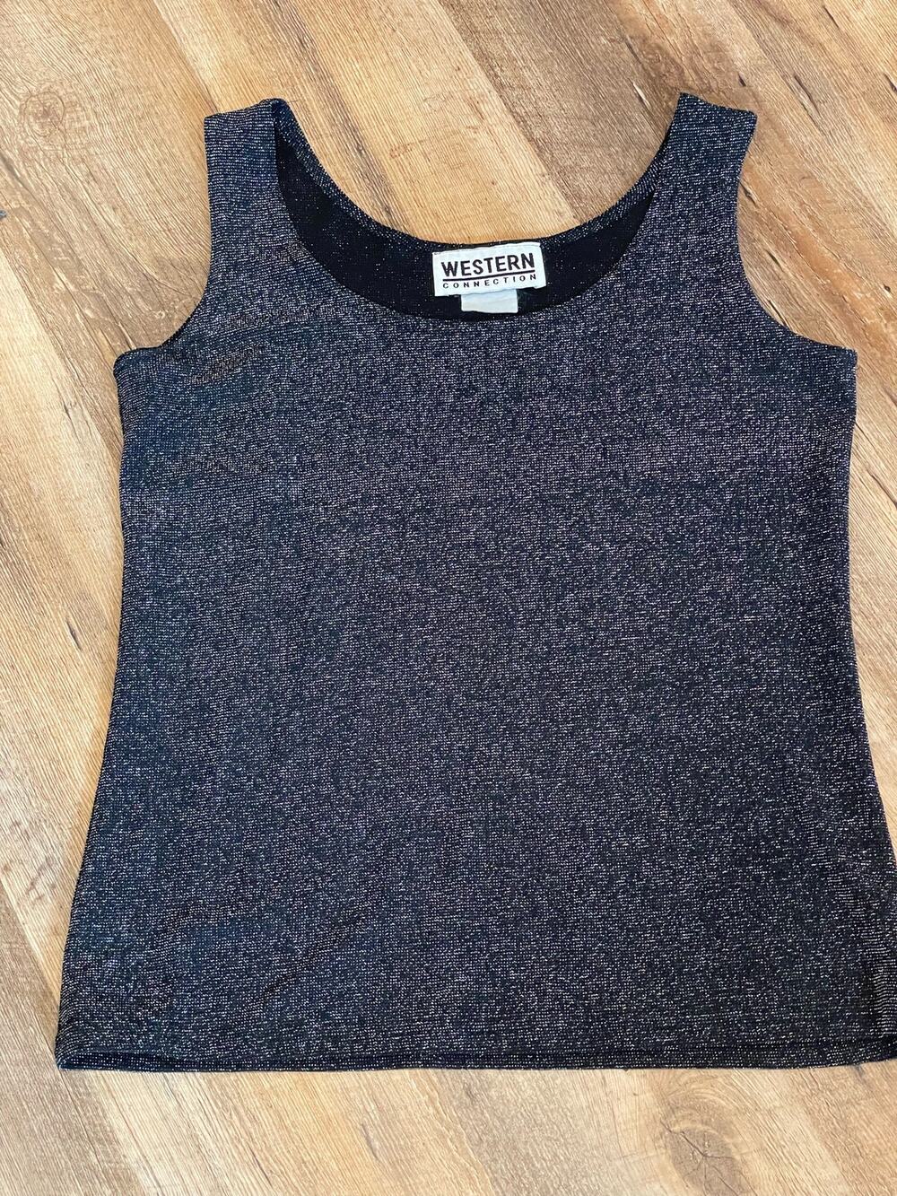 Western Connection tank top SMALL black and metallic knit